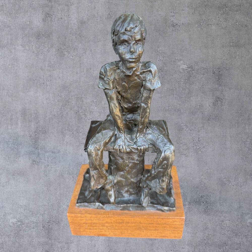 Vintage 1970 Signed Smith Bronze Sculpture Seated Boy Figurine Limited Ed 8/20